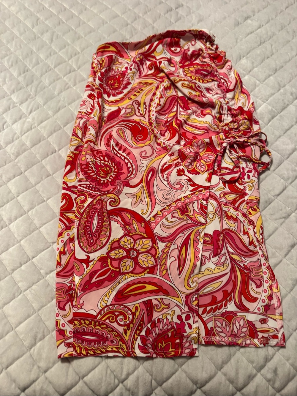 SHEIN Pink Red Yellow Paisley Drawstring Skirt